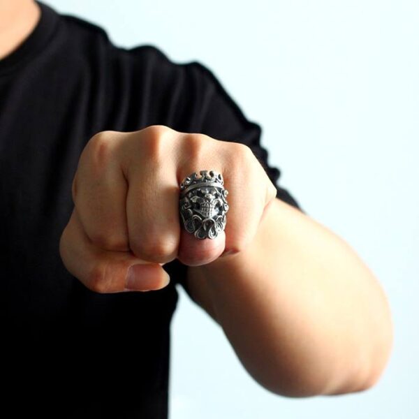 Mens Sterling Silver Joker Ring With Crown