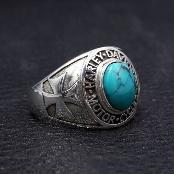 Mens Turquoise Harley Motor Biker Ring