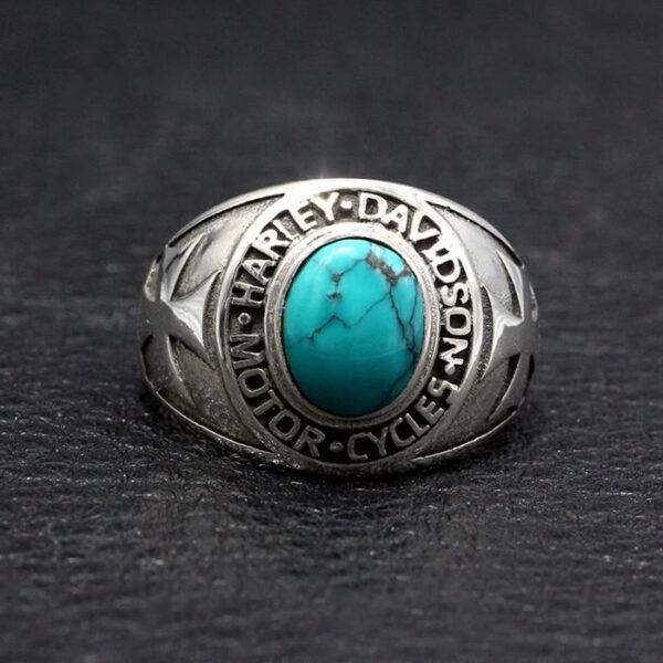 Mens Turquoise Harley Motor Biker Ring