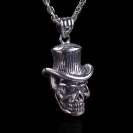 Sterling Silver Cowboy Skull Pendant Necklace