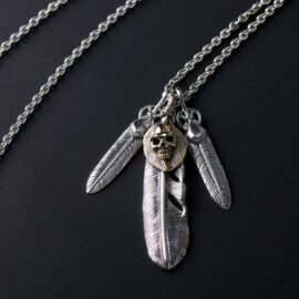 Sterling Silver Feather & Gold Skull Necklace