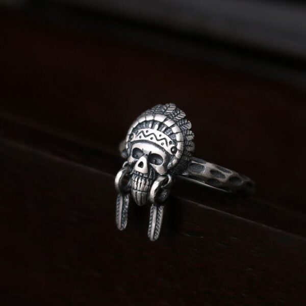 Sterling Silver Indian Chief Skull Ring