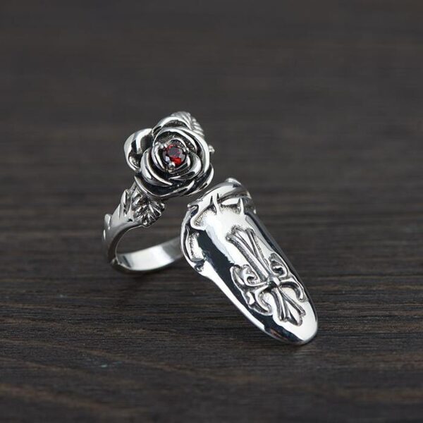 Cross Rose Opening Nail Cocktail Ring