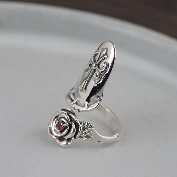 Cross Rose Opening Nail Cocktail Ring