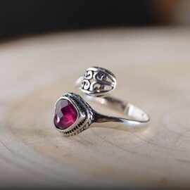 Heart Synthetic Ruby Spoon Ring