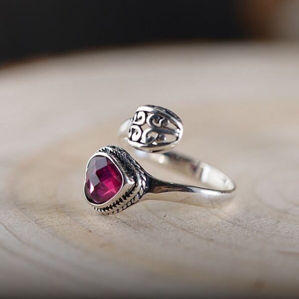 Heart Synthetic Ruby Spoon Ring