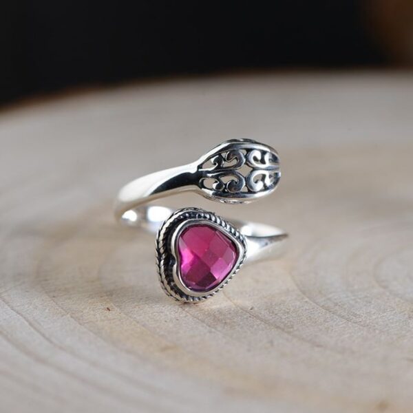 Heart Synthetic Ruby Spoon Ring