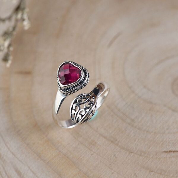 Heart Synthetic Ruby Spoon Ring