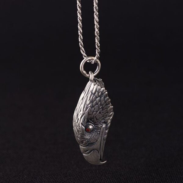 Mens Fine Silver Eagle Head Pendant Necklace