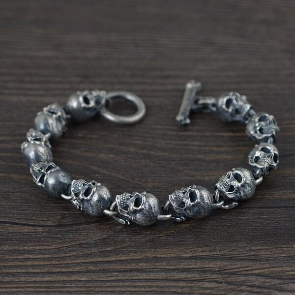 Mens Sterling Silver Skull Links Bracelet