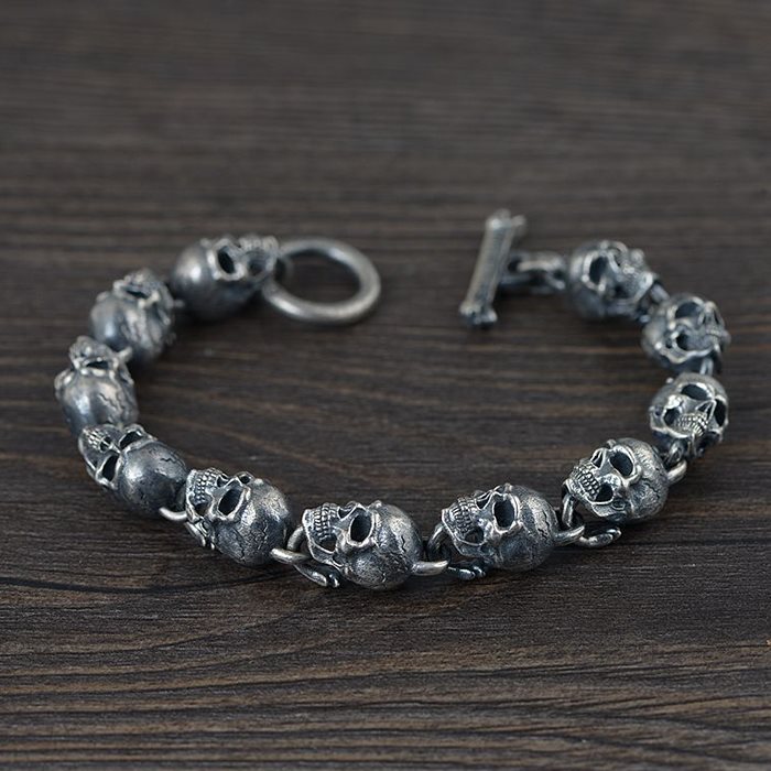 Mens Sterling Silver Skull Links Bracelet - VVV Jewelry