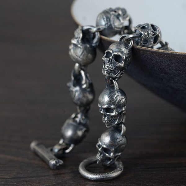 Mens Sterling Silver Skull Links Bracelet