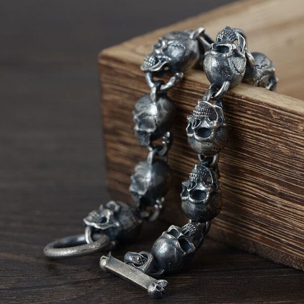 Mens Sterling Silver Skull Links Bracelet