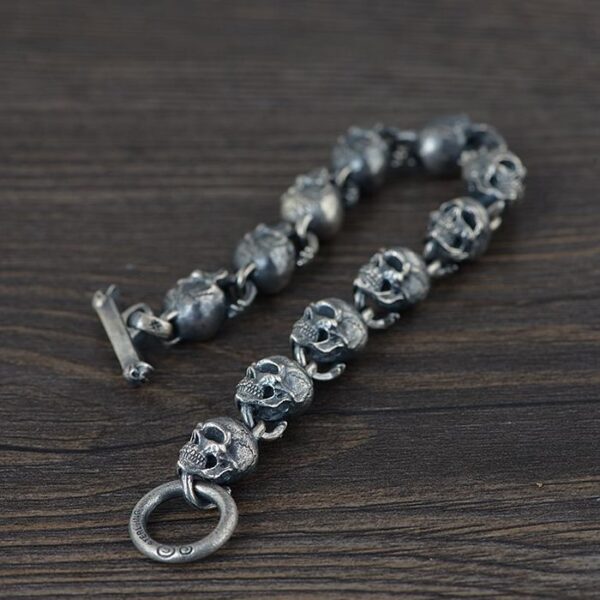 Mens Sterling Silver Skull Links Bracelet