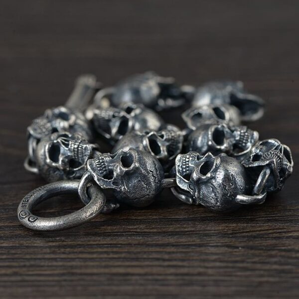 Mens Sterling Silver Skull Links Bracelet