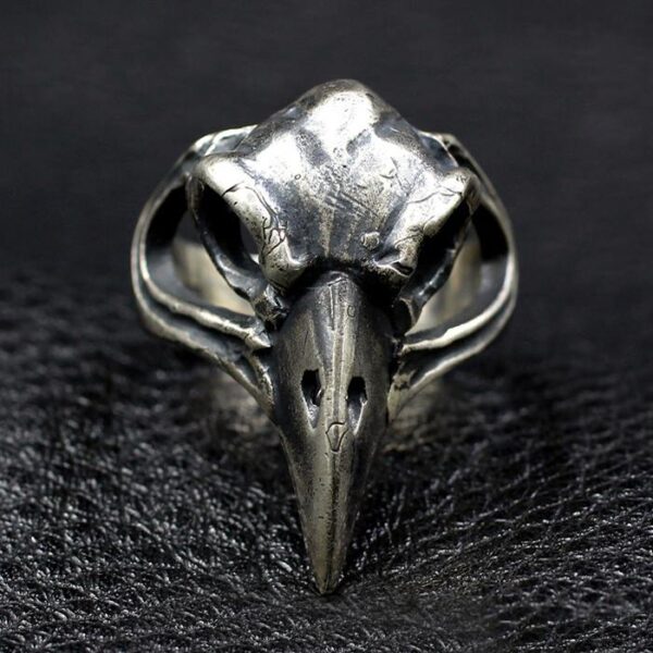 Mens Sterling Sliver Raven Skull Ring