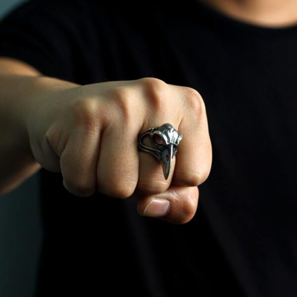 Mens Sterling Sliver Raven Skull Ring