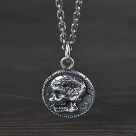 Silver Skull Disc Pendant Necklace