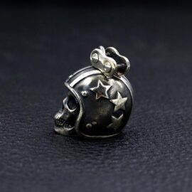 Sterling Silver Biker Skull Pendant Necklace