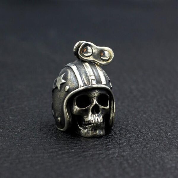 Sterling Silver Biker Skull Pendant Necklace