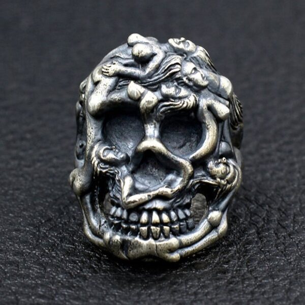 Sterling Silver Naked Female Embossed Skull Ring