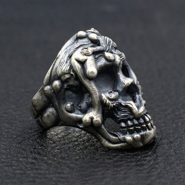 Sterling Silver Naked Female Embossed Skull Ring