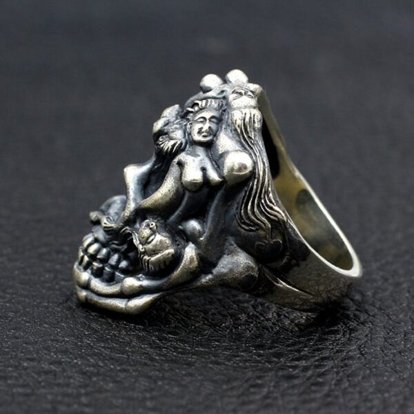 Sterling Silver Naked Female Embossed Skull Ring