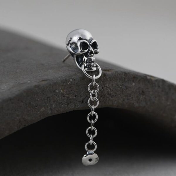 Sterling Silver Skull Stud Chain Earrings