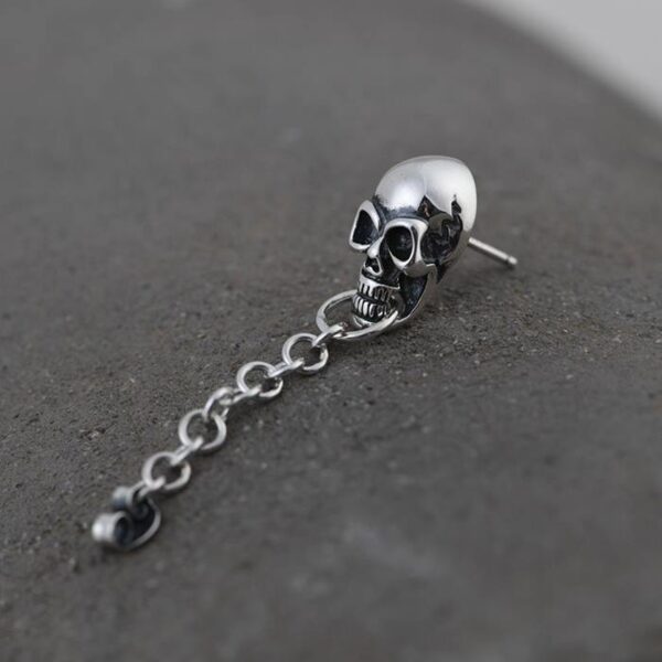 Sterling Silver Skull Stud Chain Earrings