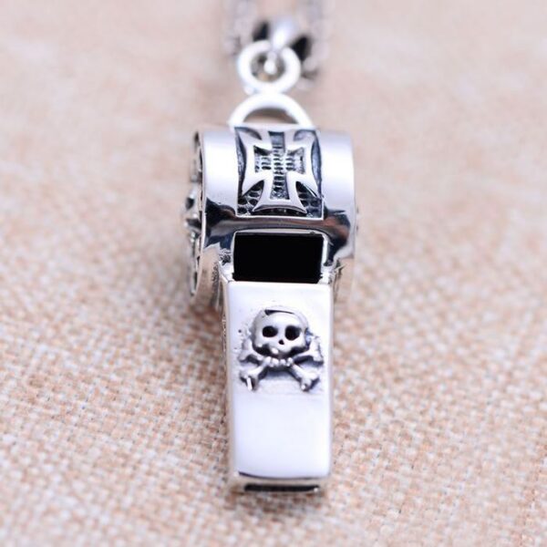 Sterling Silver Skull Whistle Pendant Necklace