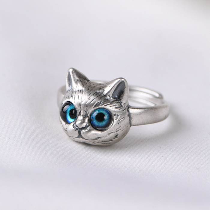 Womens Sliver Cute Cat Ring - VVV Jewelry