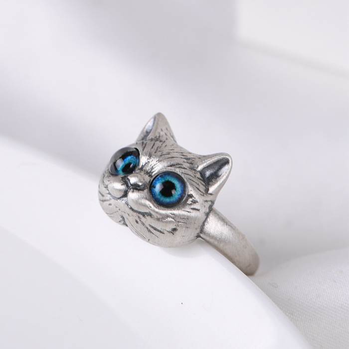 Womens Sliver Cute Cat Ring - VVV Jewelry
