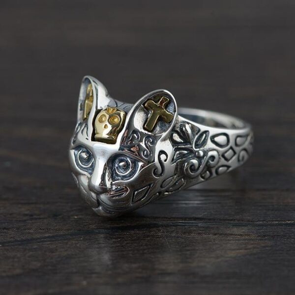 Sterling Silver Cat Head Ring