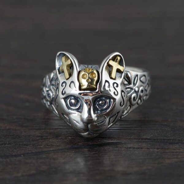 Sterling Silver Cat Head Ring