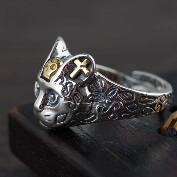 Sterling Silver Cat Head Ring