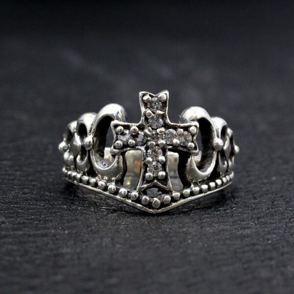 Sterling Silver Crown Cross Ring