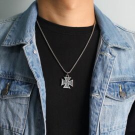 Sterling Silver Iron Cross Pendant Necklace