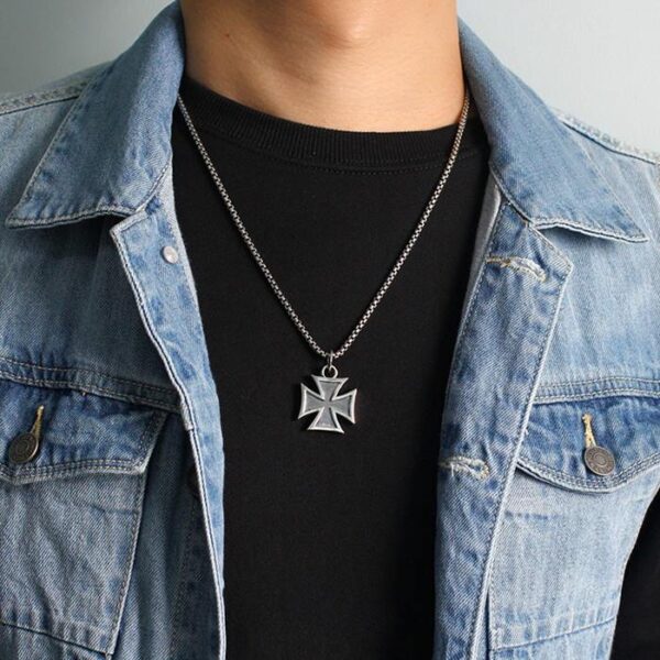 Sterling Silver Iron Cross Pendant Necklace