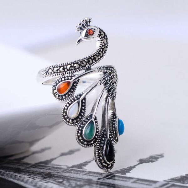 Sterling Silver Pave Cluster Peacock Ring