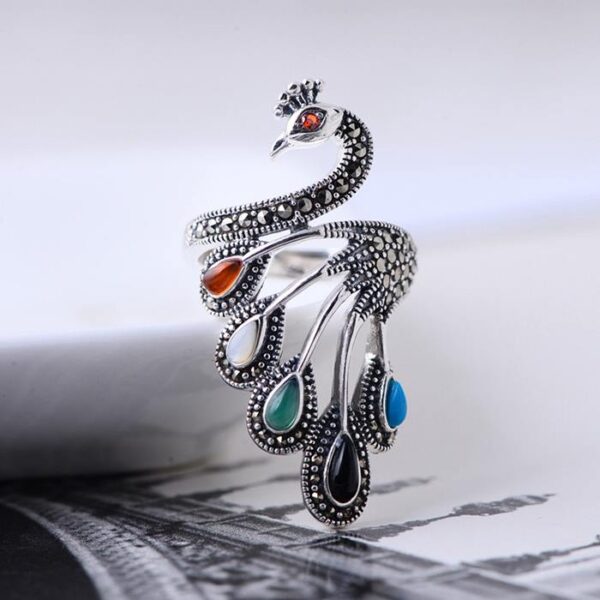 Sterling Silver Pave Cluster Peacock Ring