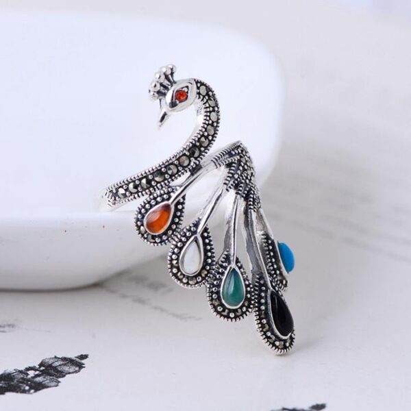 Sterling Silver Pave Cluster Peacock Ring