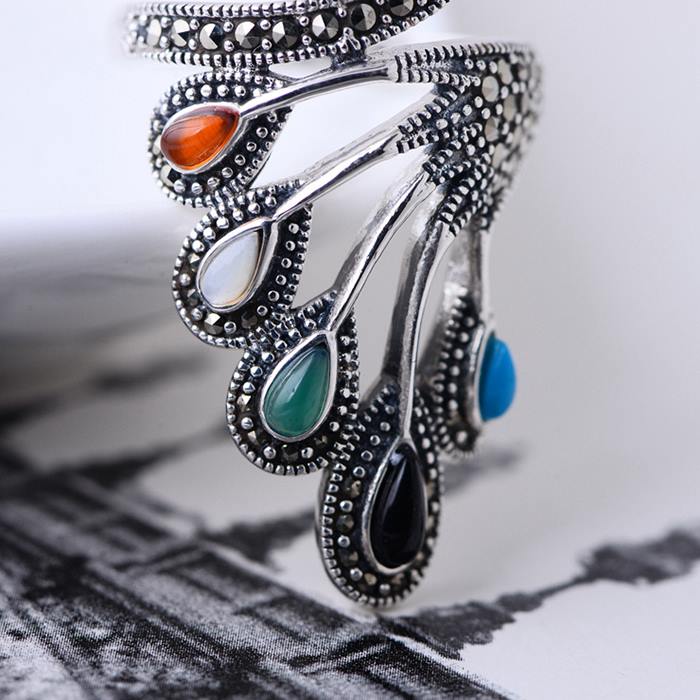 Sterling Silver Pave Cluster Peacock Wrap Ring - VVV Jewelry