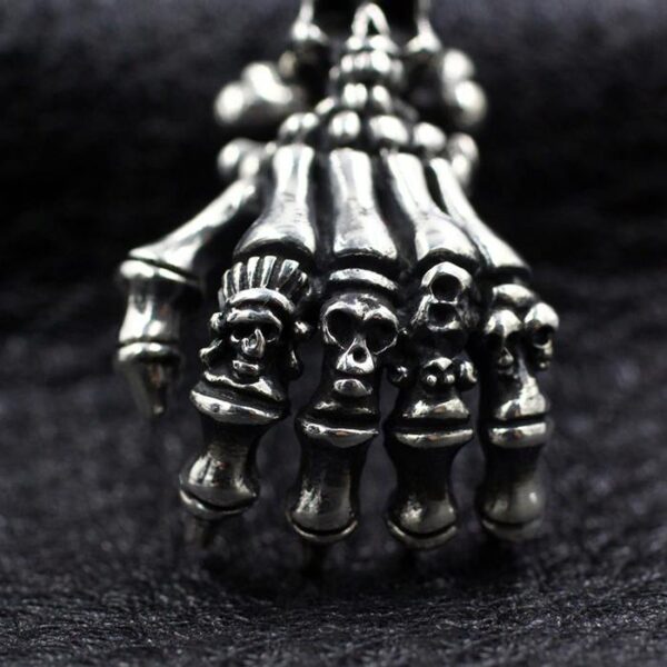Sterling Silver 'Skeleton Hand' w/Skull Pendant Necklace