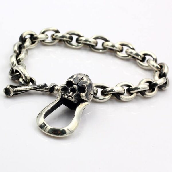 Sterling Silver Skull Anchor Link Chain Bracelet