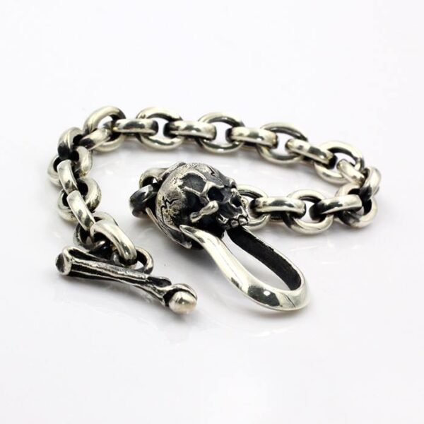 Sterling Silver Skull Anchor Link Chain Bracelet