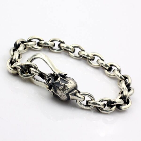 Sterling Silver Skull Anchor Link Chain Bracelet