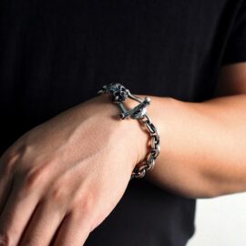 Sterling Silver Skull Anchor Link Chain Bracelet