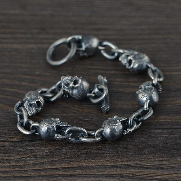 Sterling Silver Skull & Chain Link Bracelet