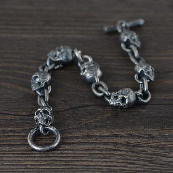 Sterling Silver Skull Chain Link Bracelet