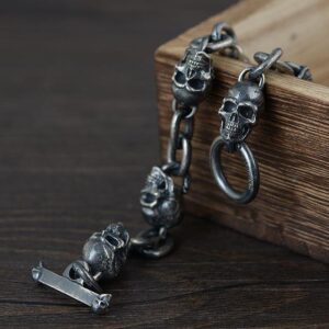 Sterling Silver Skull & Chain Link Bracelet